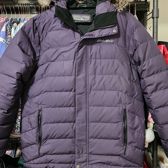 Men's Eddie Bauer Boundary Pass Down Purple Parka Puffer Jacket Size Large L NEW - Picture 4 of 16